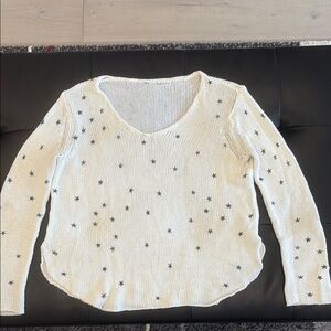 Wooden Ships White V-Neck Sweater with Blue Stars